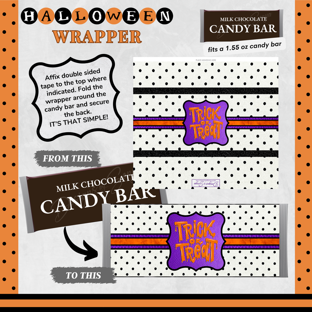 Custom Halloween Digital Candy Bar Wrapper | Printable Candy Bar Covers | Instant Download for Trick-or-Treat Party Favors | Fits 1.55 oz Hershey's Chocolate Bar