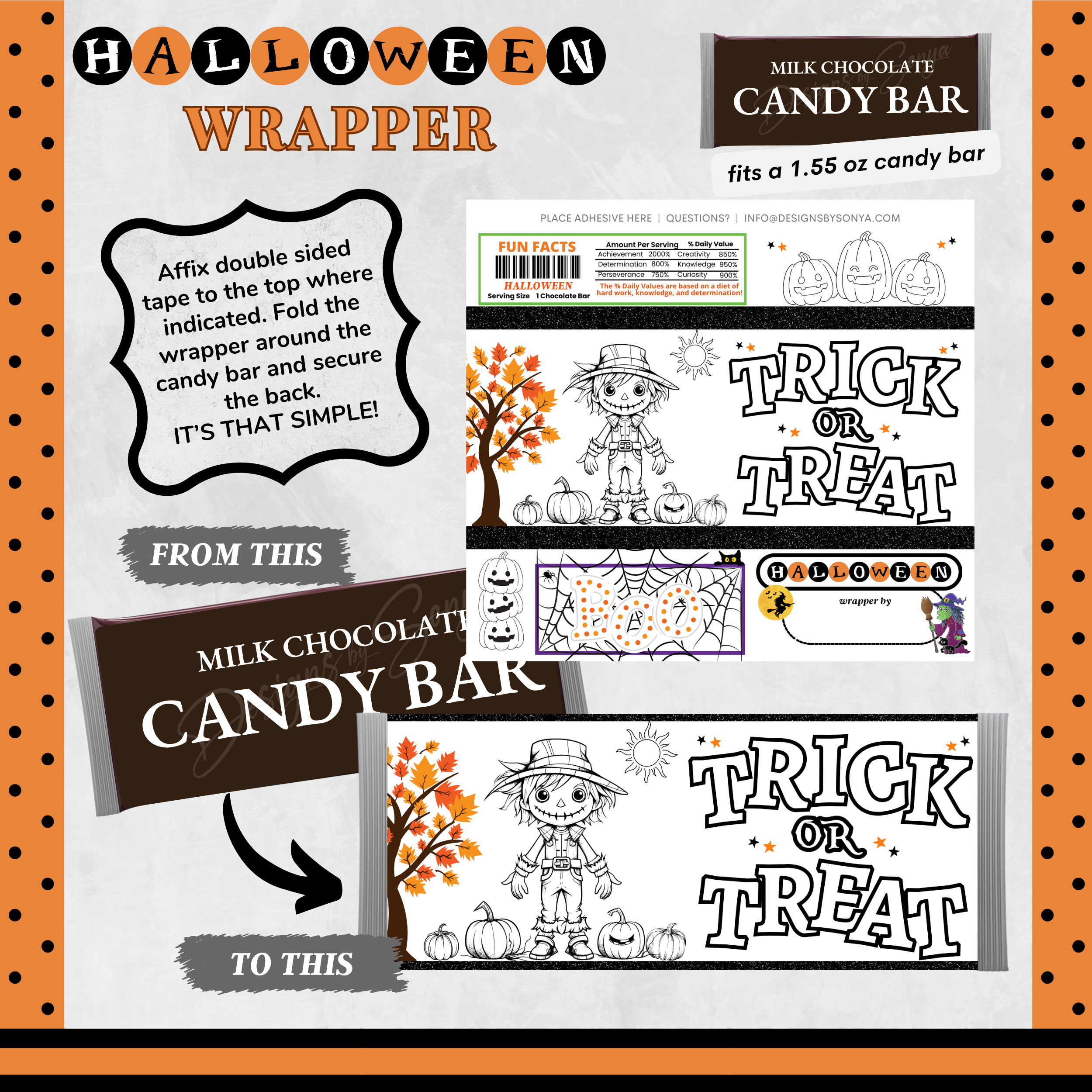Classroom Activity for Teachers | Halloween Digital Coloring Candy Bar Wrapper | Instant Download Printable for Trick-or-Treat Party Favors
