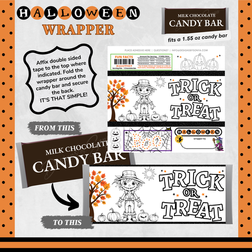 Classroom Activity for Teachers | Halloween Digital Coloring Candy Bar Wrapper | Instant Download Printable for Trick-or-Treat Party Favors