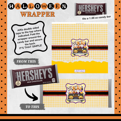 Custom Halloween Digital Hershey Bar Wrapper | Printable Candy Bar Covers | Instant Download for Trick-or-Treat Party Favors | Fits 1.55 oz Hershey's Chocolate Bar