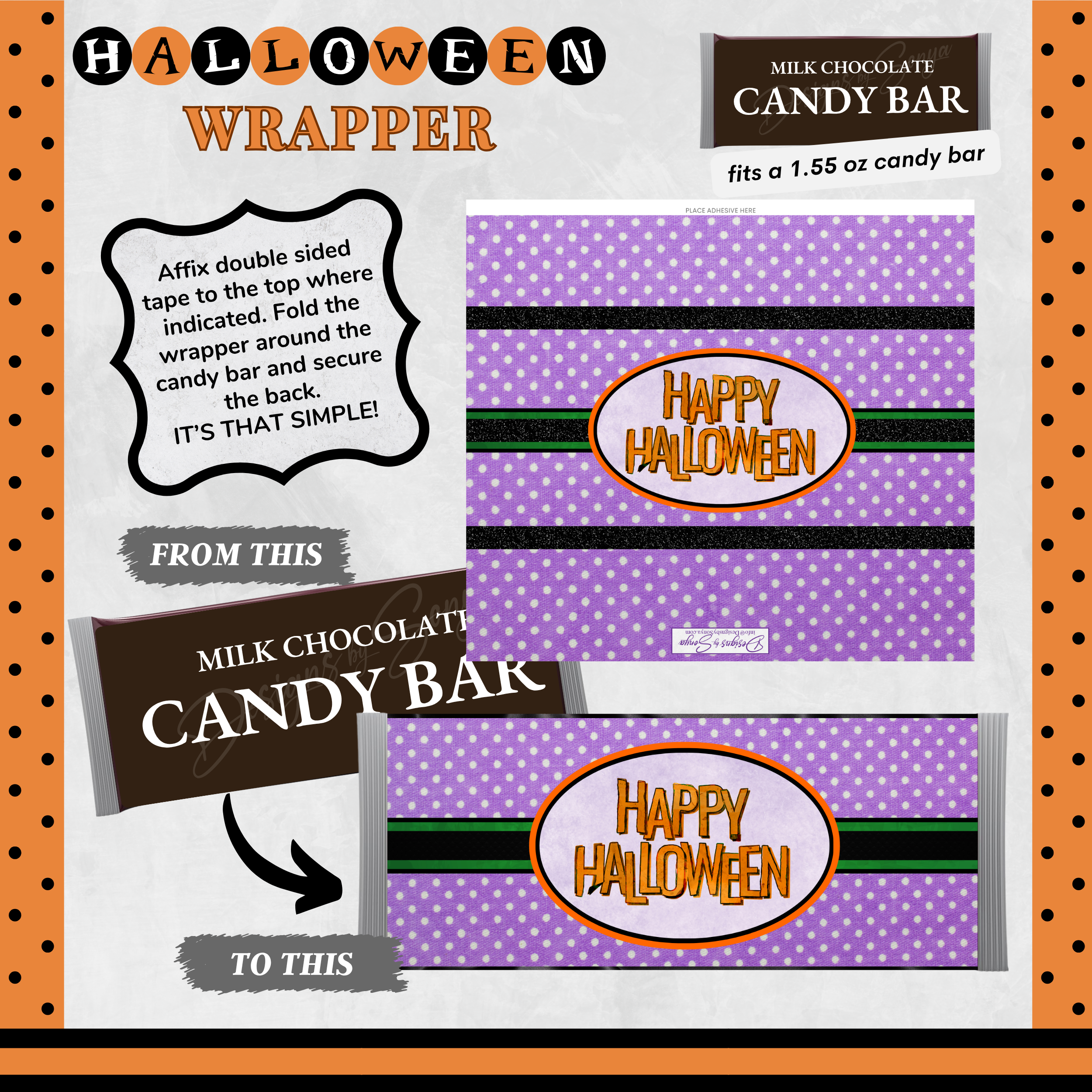 Custom Halloween Digital Candy Bar Wrapper | Printable Candy Bar Covers | Instant Download for Trick-or-Treat Party Favors | Fits 1.55 oz Hershey's Chocolate Bar