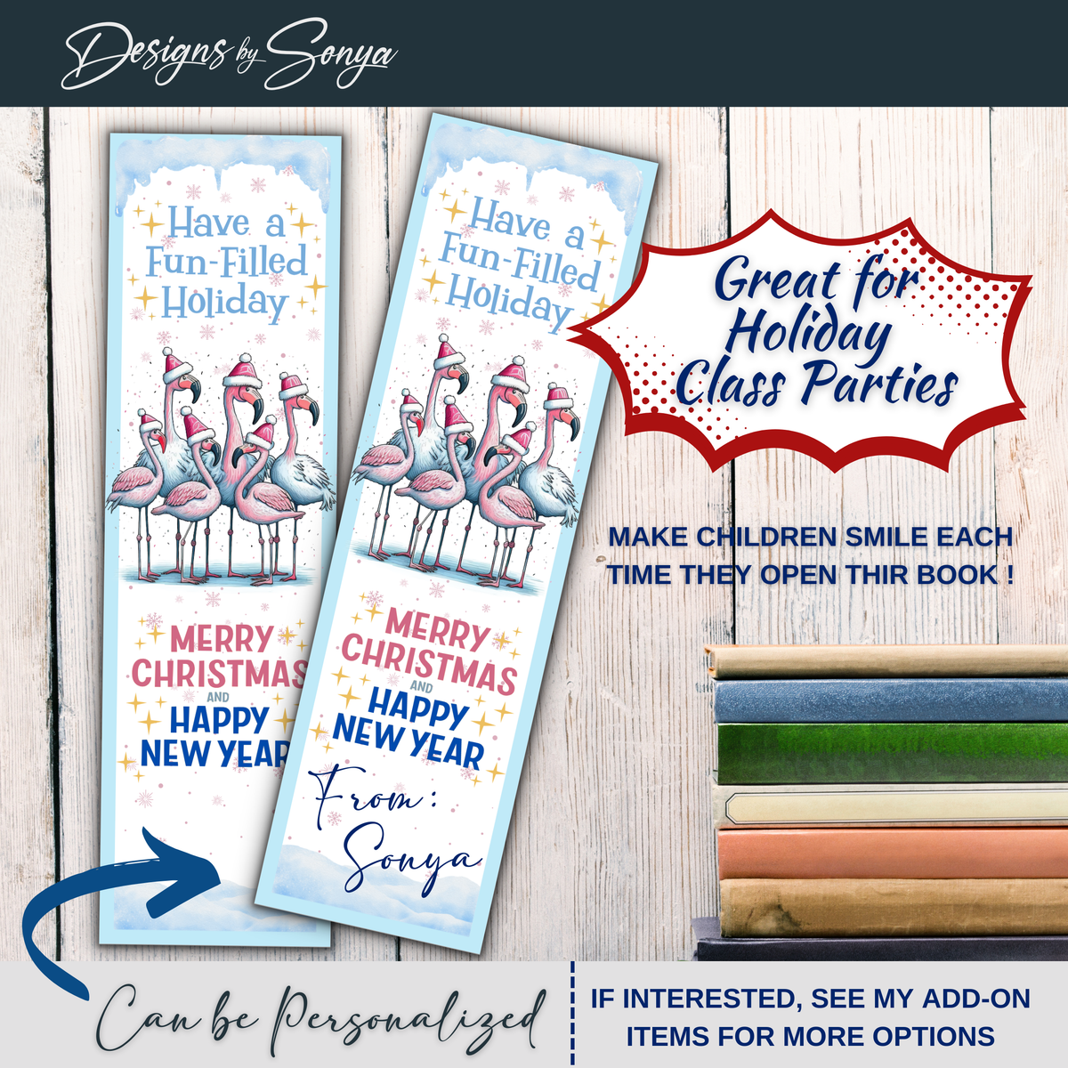 Printable Christmas Bookmarks | Pink Flamingo Holiday Bookmarks | Classroom Gifts, Teacher Gifts & Stocking Stuffers | 2 x 7 PDF