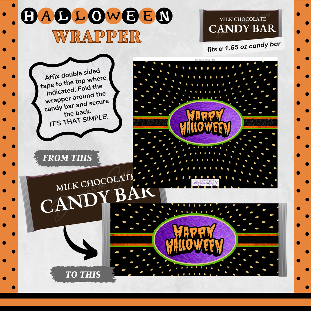Custom Halloween Digital Candy Bar Wrapper | Printable Candy Bar Covers | Instant Download for Trick-or-Treat Party Favors | Fits 1.55 oz Hershey's Chocolate Bar