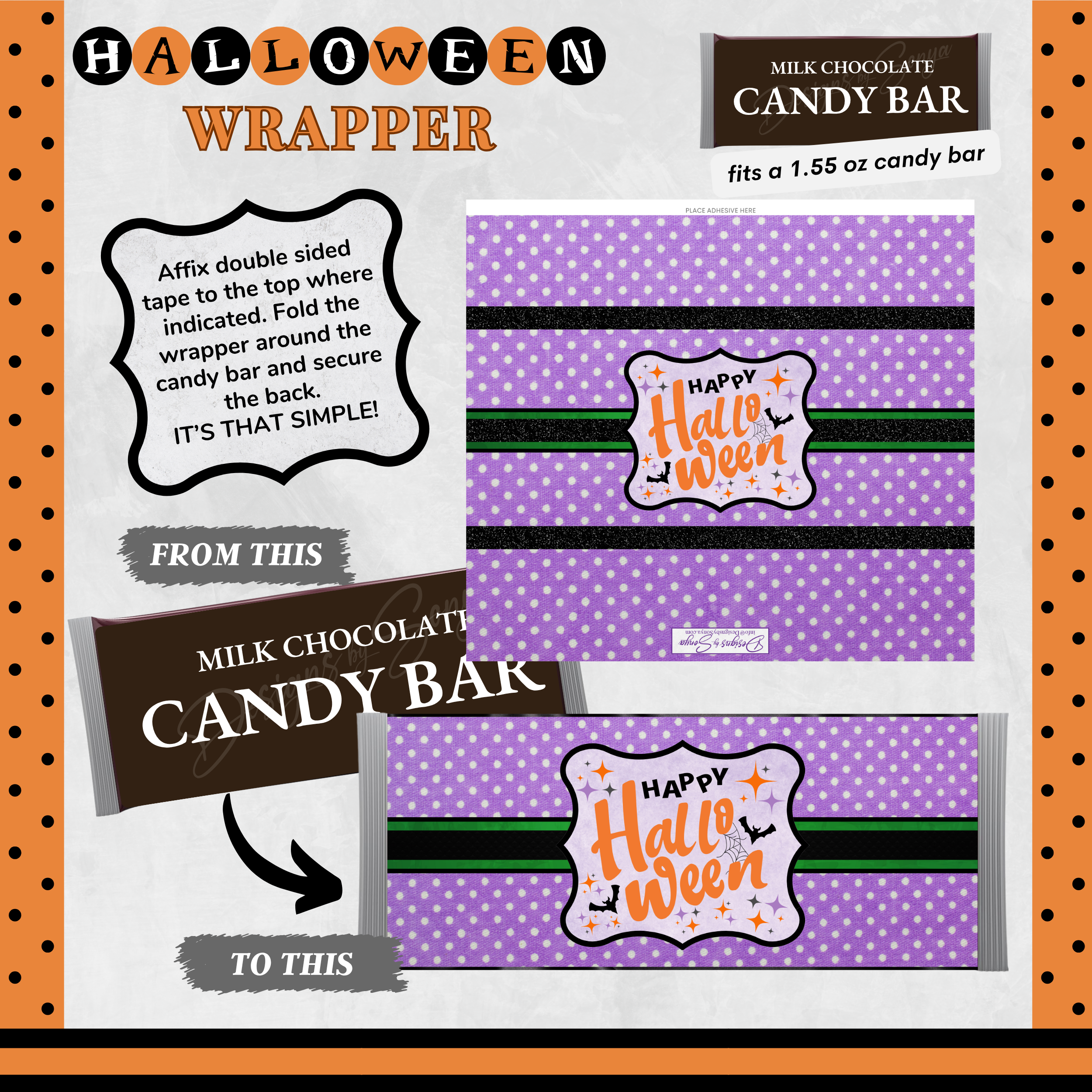 Custom Halloween Digital Candy Bar Wrapper | Printable Candy Bar Covers | Instant Download for Trick-or-Treat Party Favors | Fits 1.55 oz Hershey's Chocolate Bar
