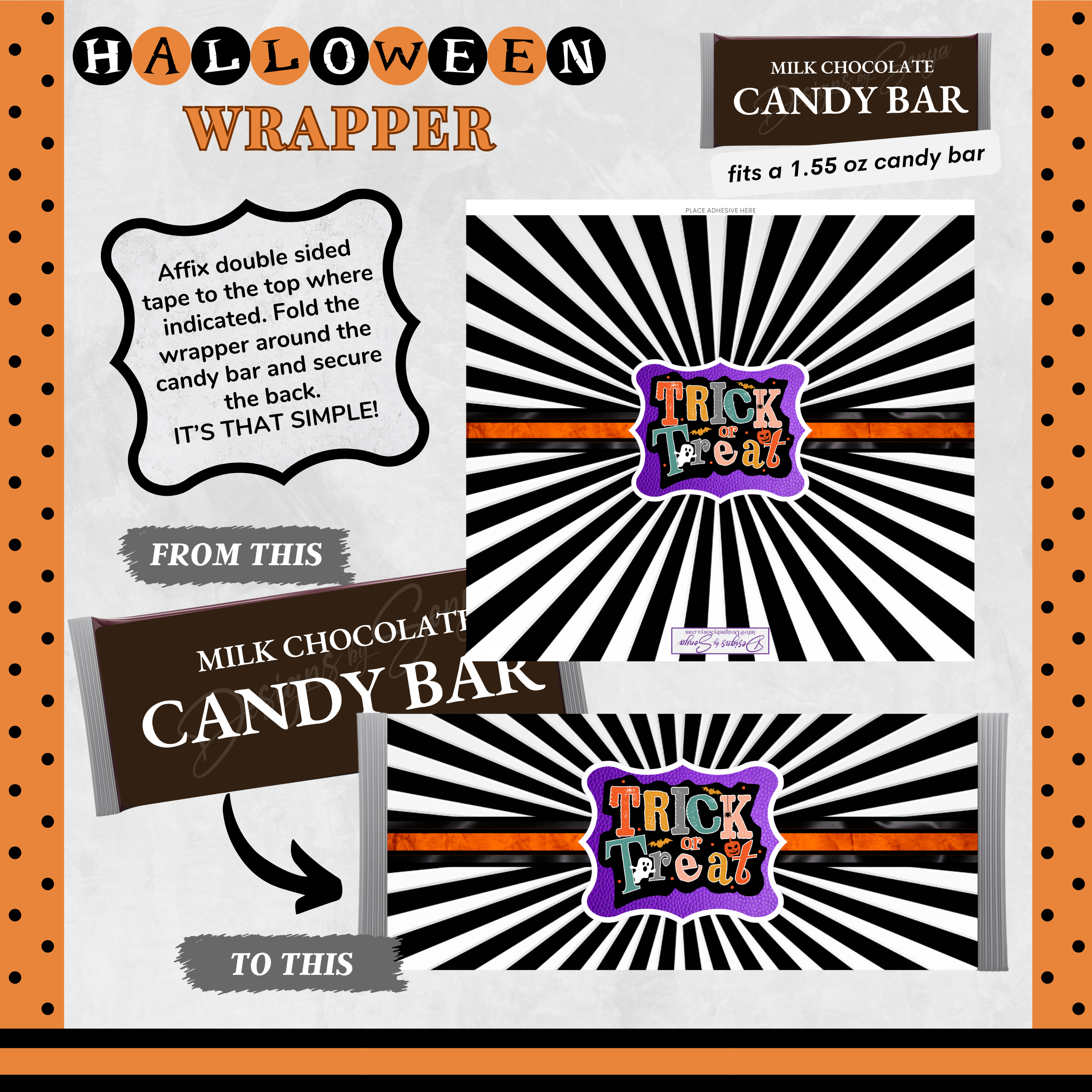 Custom Halloween Digital Candy Bar Wrapper | Printable Candy Bar Covers | Instant Download for Trick-or-Treat Party Favors | Fits 1.55 oz Hershey's Chocolate Bar