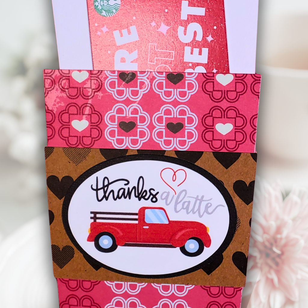 Valentine’s Day Latte Gift Card Holder – Thanks a Latte Coffee Cup Gift Card Sleeve with Pull-Out Insert – Teacher Friend Valentine Gift