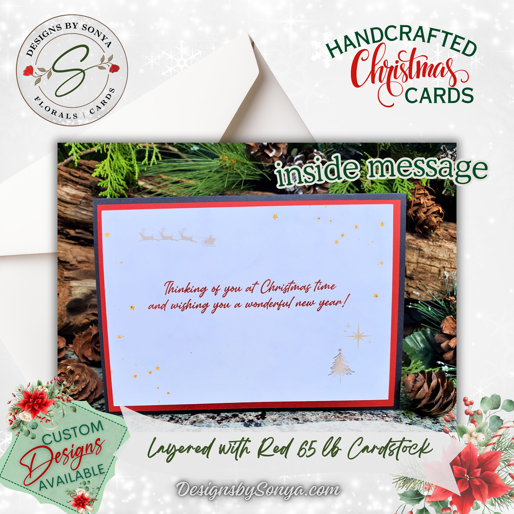 Handmade Custom Designed Merry Christmas Card with Reindeer Design | Unique 5"x7" Holiday Greeting