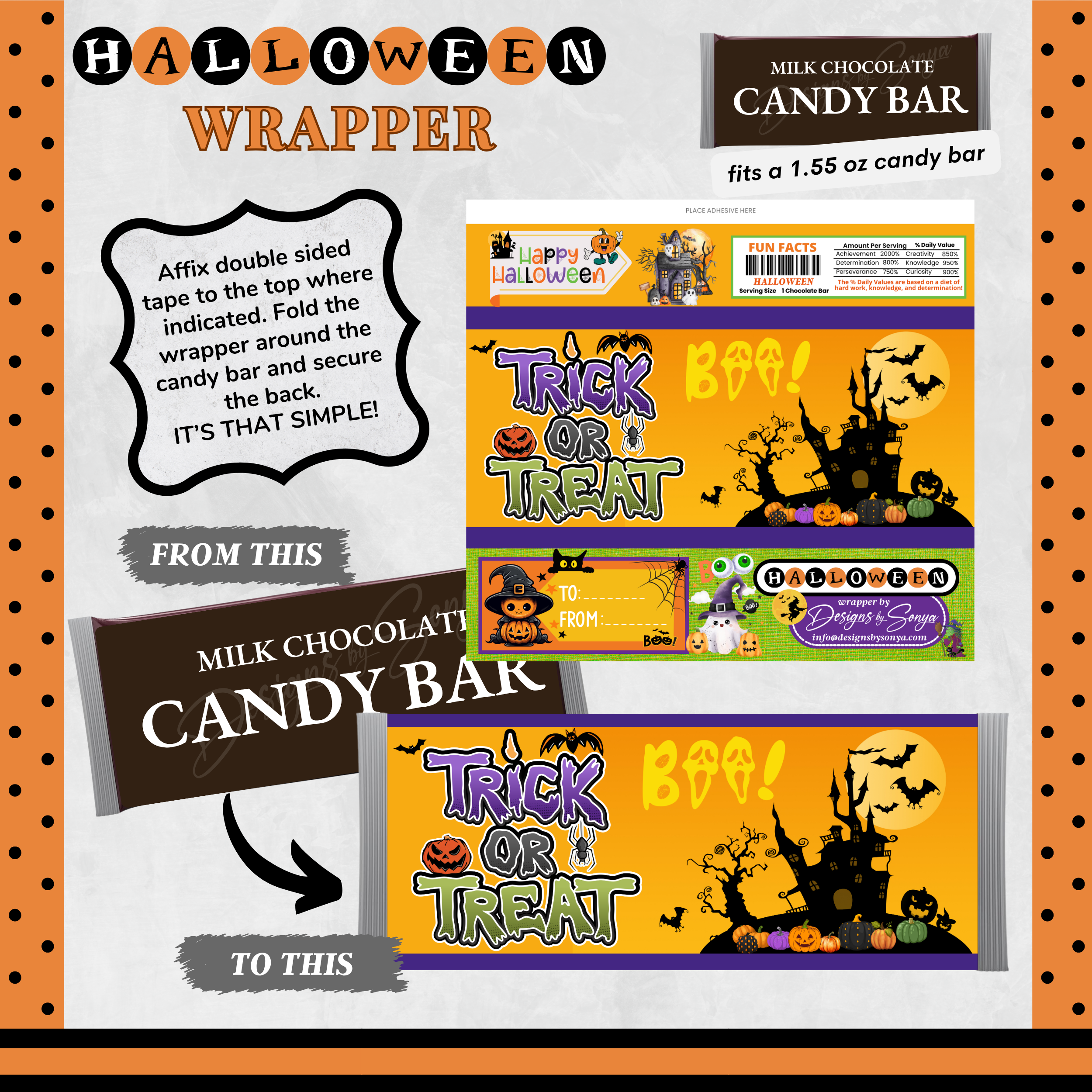 Custom Halloween Digital Candy Bar Wrapper | Printable Candy Bar Covers | Instant Download for Trick-or-Treat Party Favors | Fits 1.55 oz Hershey's Chocolate Bar