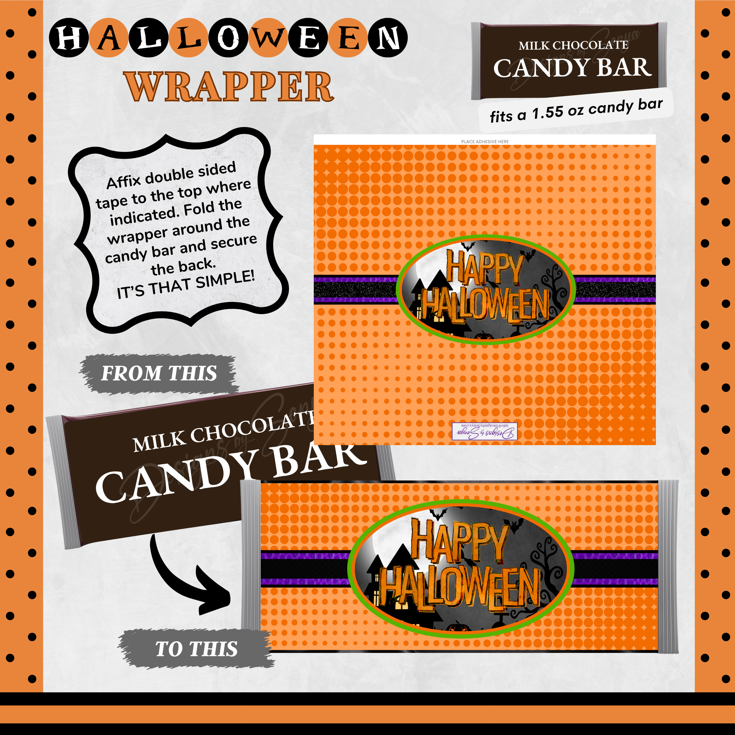 Custom Halloween Digital Candy Bar Wrapper | Printable Candy Bar Covers | Instant Download for Trick-or-Treat Party Favors | Fits 1.55 oz Hershey's Chocolate Bar