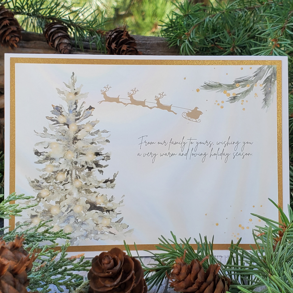 Gold & Ivory Christmas Card with Bow and Rhinestones | Elegant A7 Handcrafted Holiday Greeting | Limited Edition Keepsake