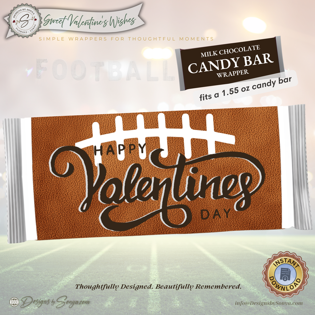 Football Valentine Candy Bar Wrapper Printable – Happy Valentine’s Day Chocolate Wrapper for 1.55 oz Candy Bars – Classroom Party Favor Treat