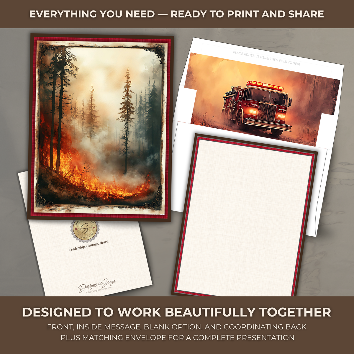 Printable Wildland Firefighter Thank You Card | A2 Wildfire Appreciation Card | Forest Fire & First Responder Card