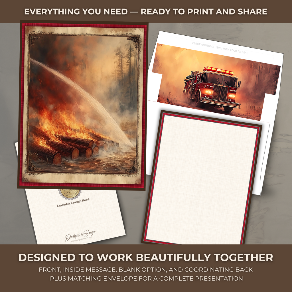 Printable Wildfire Firefighter Thank You Card | A2 Wildland Firefighter Appreciation Card | Fire Crew & First Responder Card