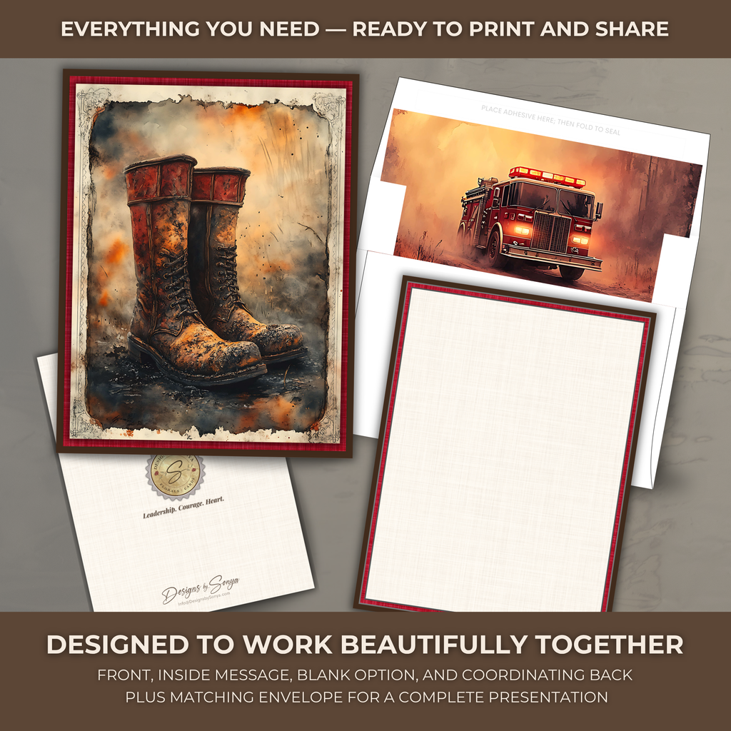 Printable Firefighter Thank You Card | A2 Firefighter Boots Card | Fire Department & First Responder Appreciation