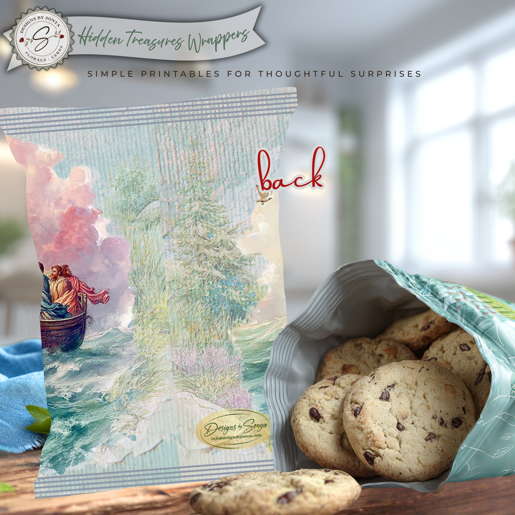 Religious Easter Basket Treat, Jesus Teaching from the Boat Printable Chip Bag Wrapper – Christian Church Party Favor,  Faith Gift