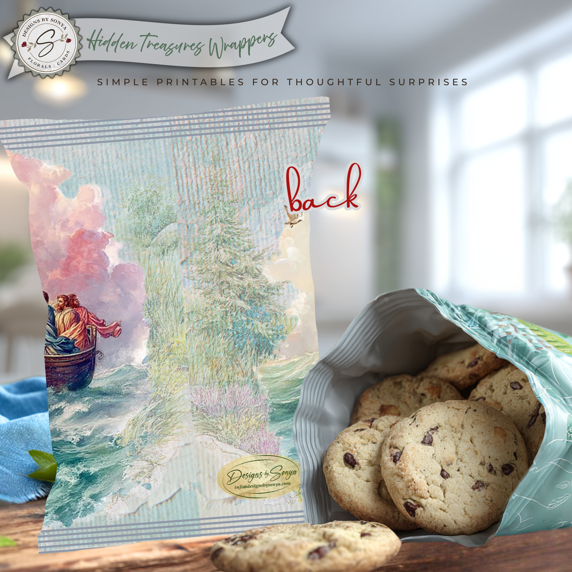Religious Easter Basket Treat, Jesus Teaching from the Boat Printable Chip Bag Wrapper – Christian Church Party Favor,  Faith Gift