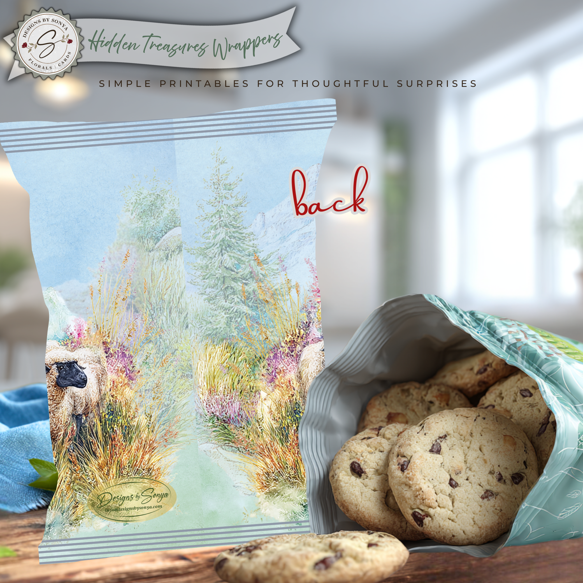 Jesus with Sheep, Good Shepherd Printable Chip Bag Wrapper – Christian Easter Basket Treat – Christian Church Party Favor,  Faith Gift