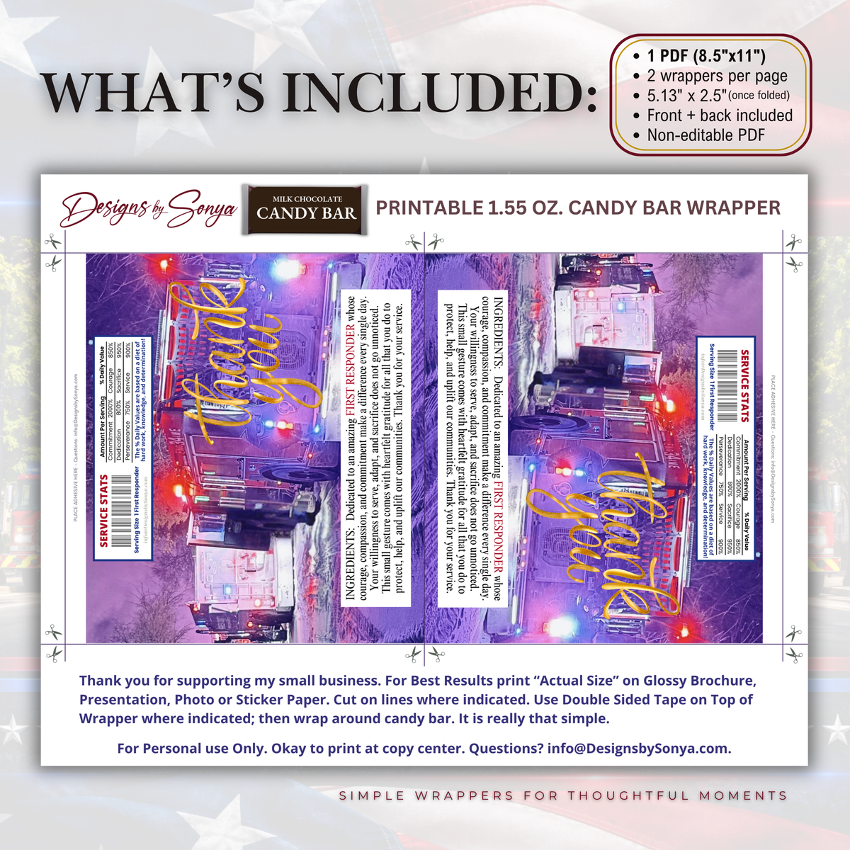 First Responder Appreciation Gift | Printable Candy Bar Wrapper | Firefighter, EMS & Police Thank You Gift