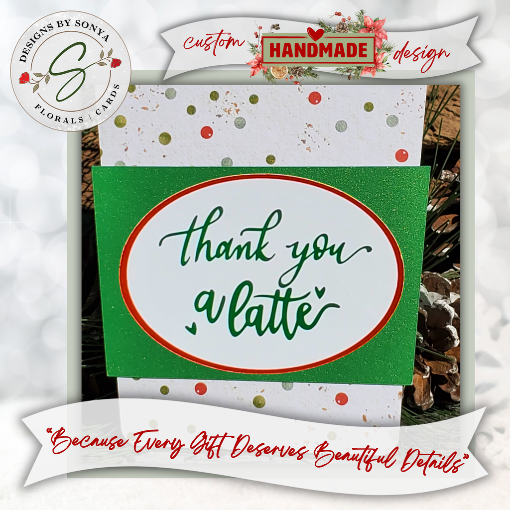 Handmade Christmas Gift Card Holder | Thank You a Latte Coffee Cup Gift Card Holder for Teachers & Coworkers | Festive Polka Dot Design