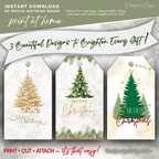 Overview of 3 Designs (3 Beautiful Designs to Brighten Every Gift!)
Set of 3 printable Christmas gift tag designs. Banner reads “3 Beautiful Designs to Brighten Every Gift!” Ideal for holiday wrapping, teachers, and neighbors.