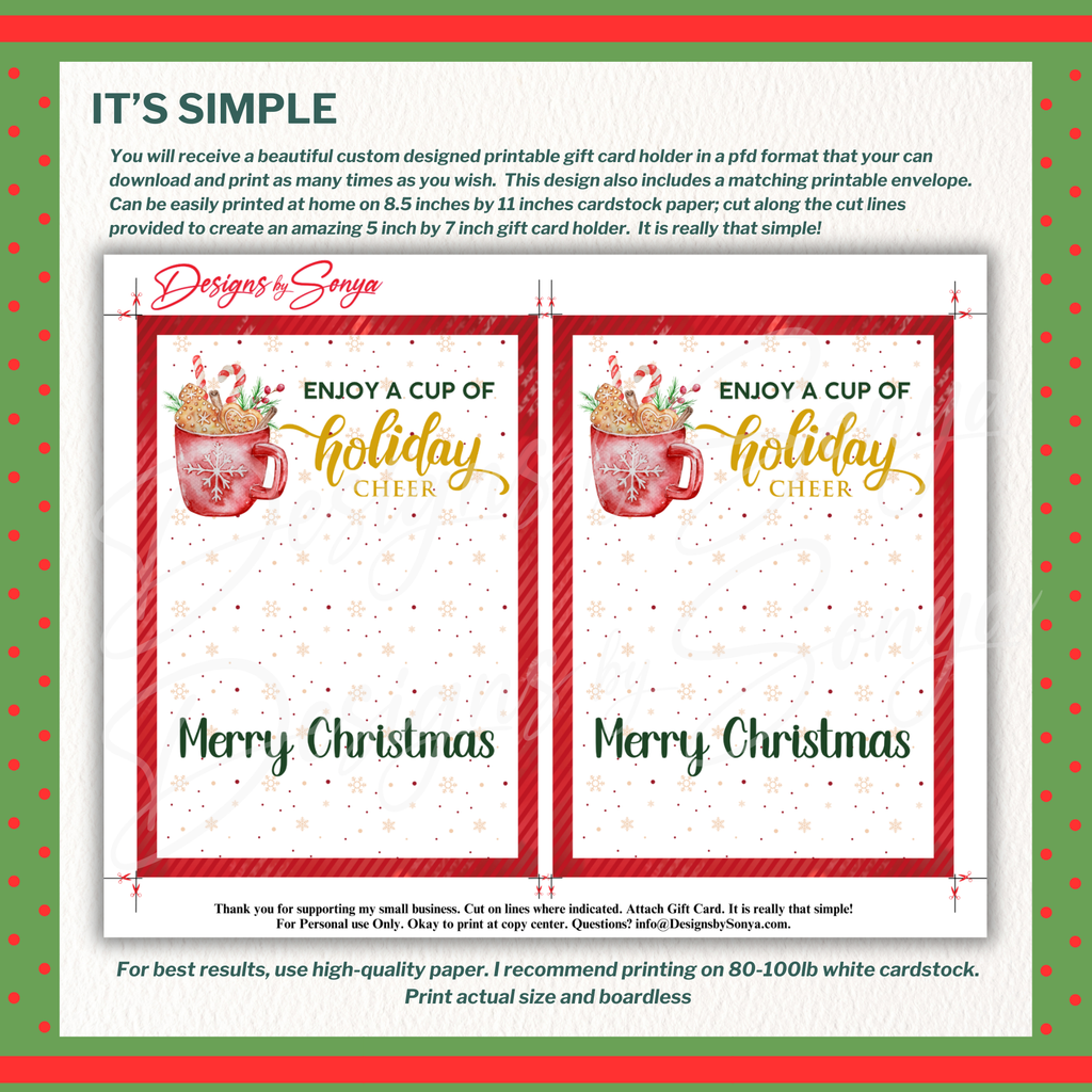 It’s Simple Sheet Preview

Side-by-side layout of two Holiday Cheer card holders on one page with trim marks and snowy background. Designed for printing on 80–100 lb cardstock for polished Christmas gifting.