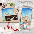 Sweet Easter Wishes Bunny Candy Bar Wrapper Printable – Watercolor Easter Chocolate Wrap for 1.55 oz Bars – Spring Basket Party Favor Treat