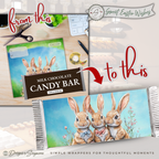 Three Bunny Easter Candy Bar Wrapper Printable – Watercolor Spring Chocolate Wrap for 1.55 oz Bars – Classroom Party Favor - Easter Basket Treat