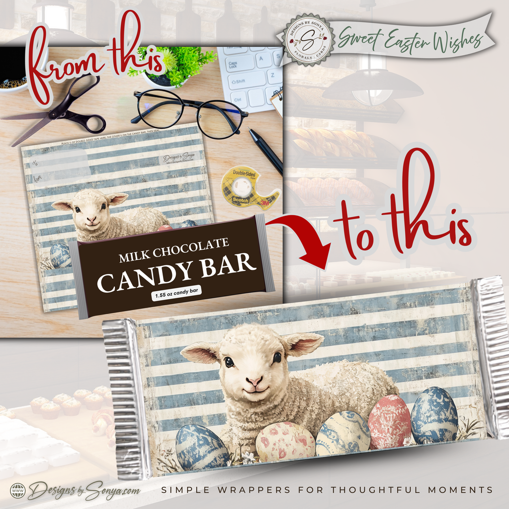 Easter Lamb Candy Bar Wrapper Printable – Sweet Easter Wishes Chocolate Bar Sleeve – Spring Treat Party Favor for Kids, Teachers & Friends