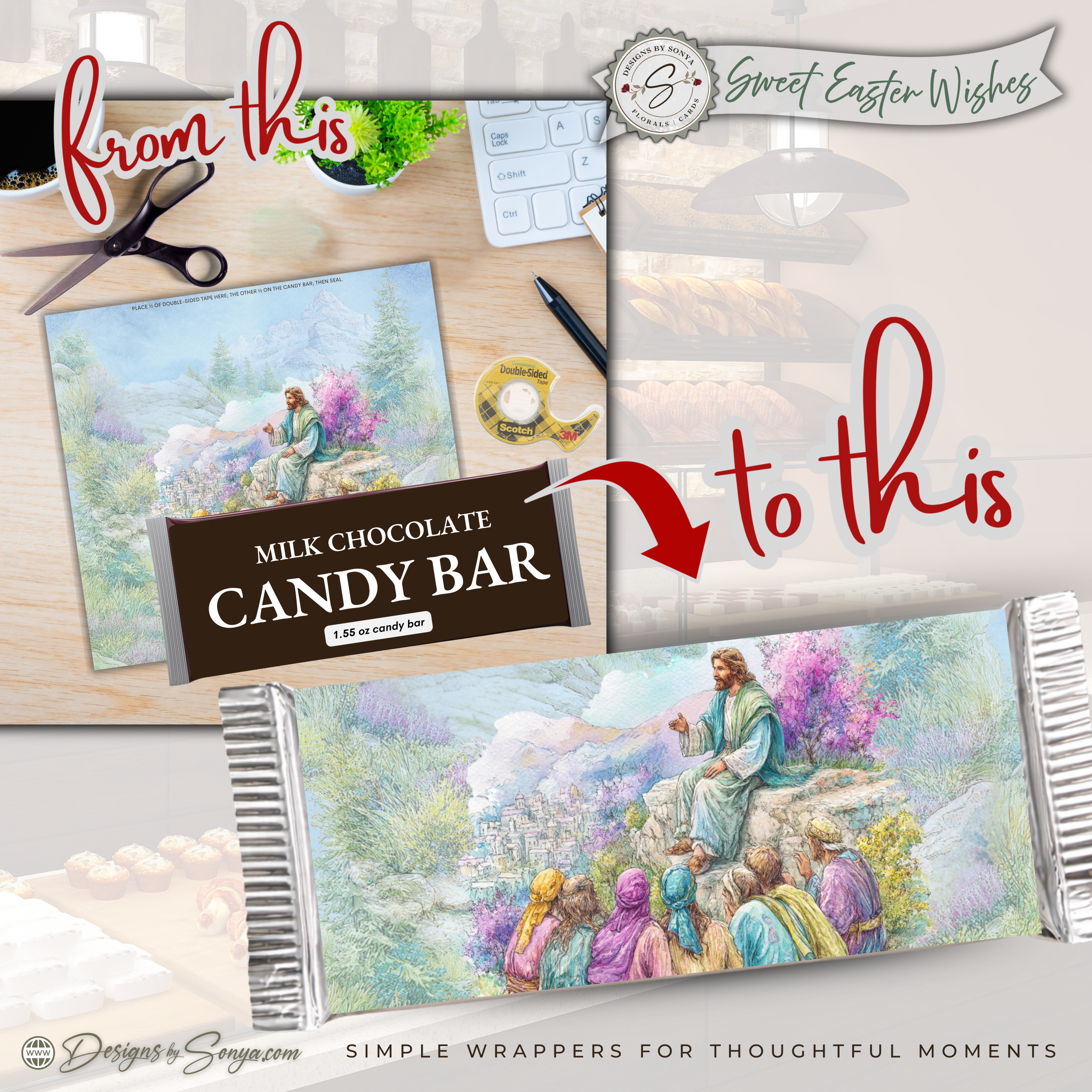 Jesus Teaching Disciples Easter Candy Bar Wrapper Printable – Faith Based Chocolate Wrap for 1.55 oz Bars – Religious Spring Party Favor - Easter Basket