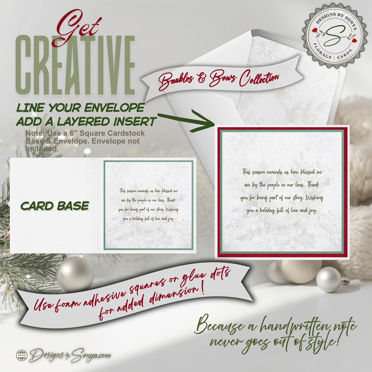 Elegant Printable Christmas Card | Gold Bow Ornament with Holly & Pinecones | Watercolor Holiday Card