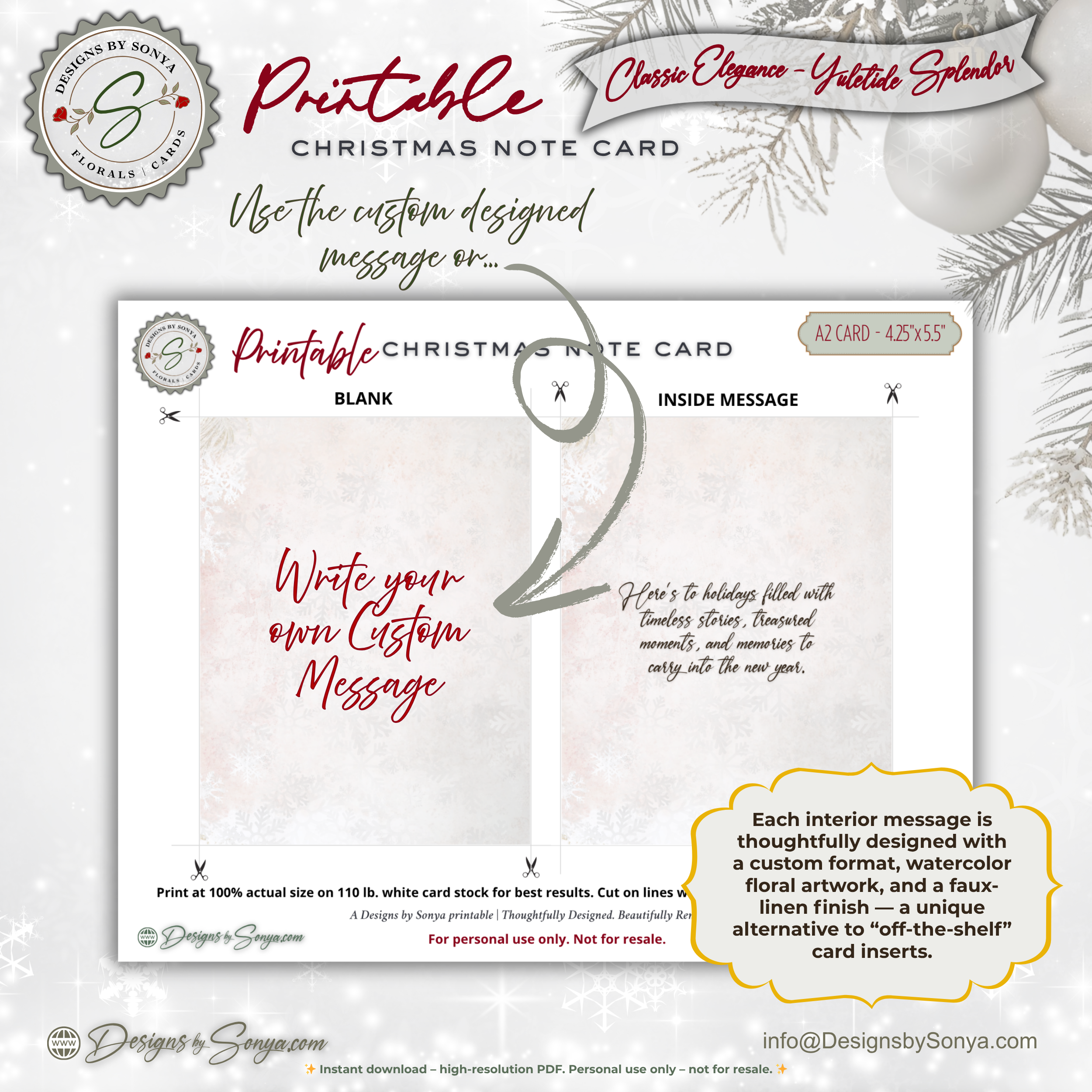 Every Christmas Writes a New Chapter Printable Card • A2 (4.25" x 5.5") Folded Holiday Greeting Note Card • Storybook Design • Christmas Stationery