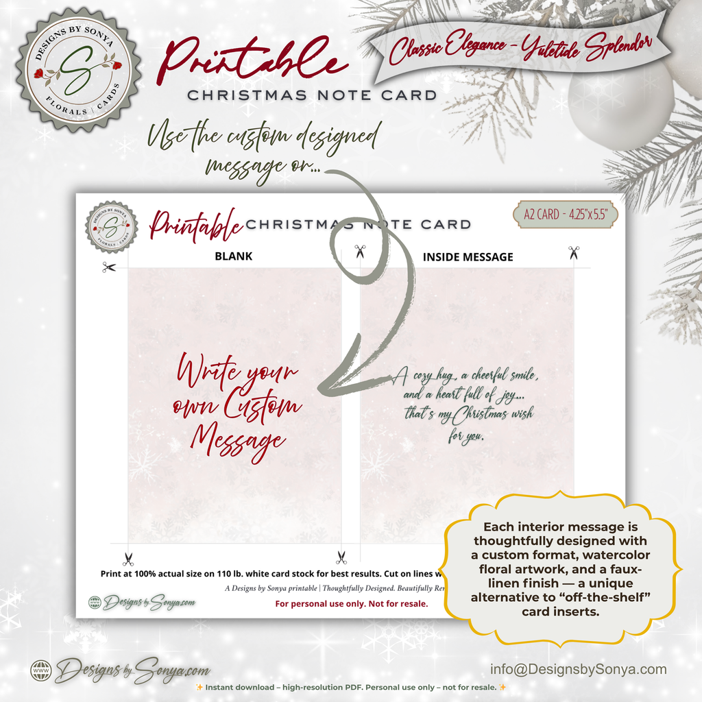 Christmas Teddy Bear Printable Card • A2 (4.25" x 5.5") Folded Holiday Greeting Note Card • Winter Woodland Design • Christmas Stationery