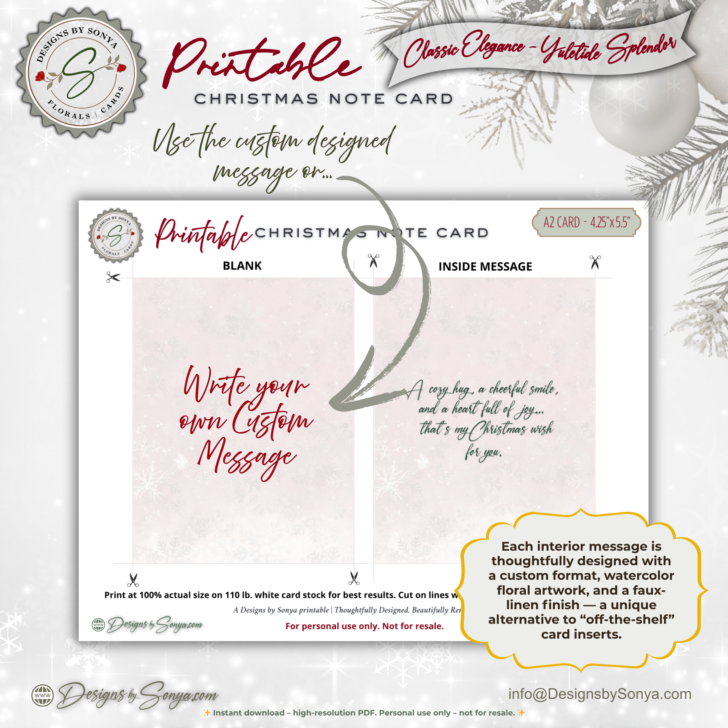 Christmas Teddy Bear Printable Card • A2 (4.25" x 5.5") Folded Holiday Greeting Note Card • Winter Woodland Design • Christmas Stationery