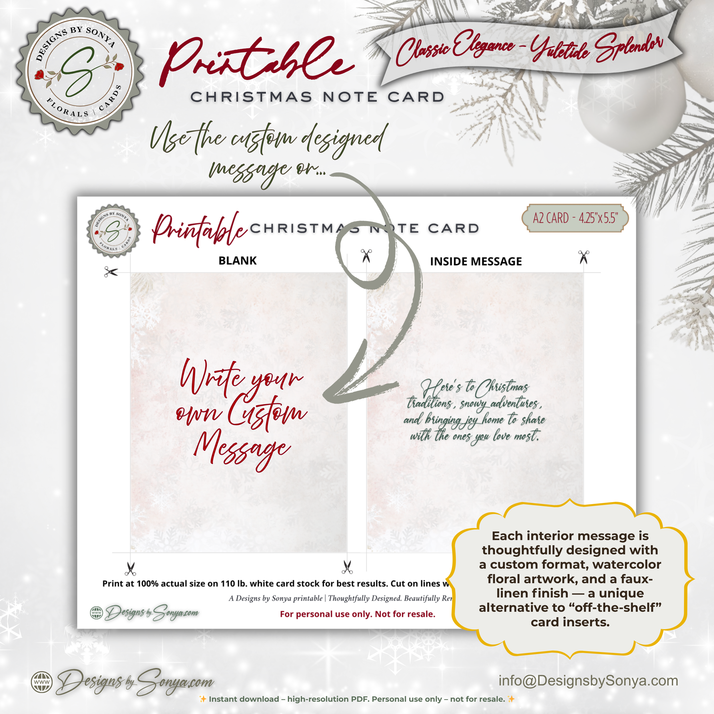 Bringing Christmas Home Printable Card • A2 (4.25" x 5.5") Folded Holiday Greeting Note Card • Vintage Red Truck Design • Christmas Stationery