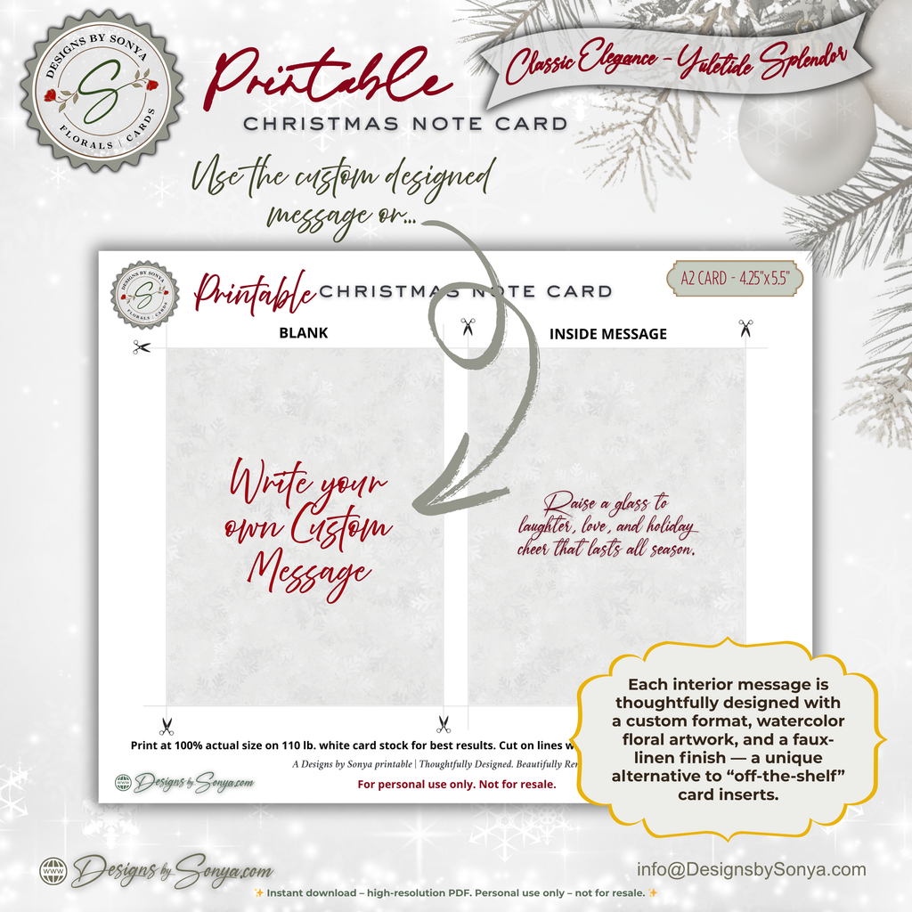 Holiday Toast Christmas Printable Card • A2 (4.25" x 5.5") Folded Holiday Greeting Note Card • Festive Wine Design • Christmas Stationery