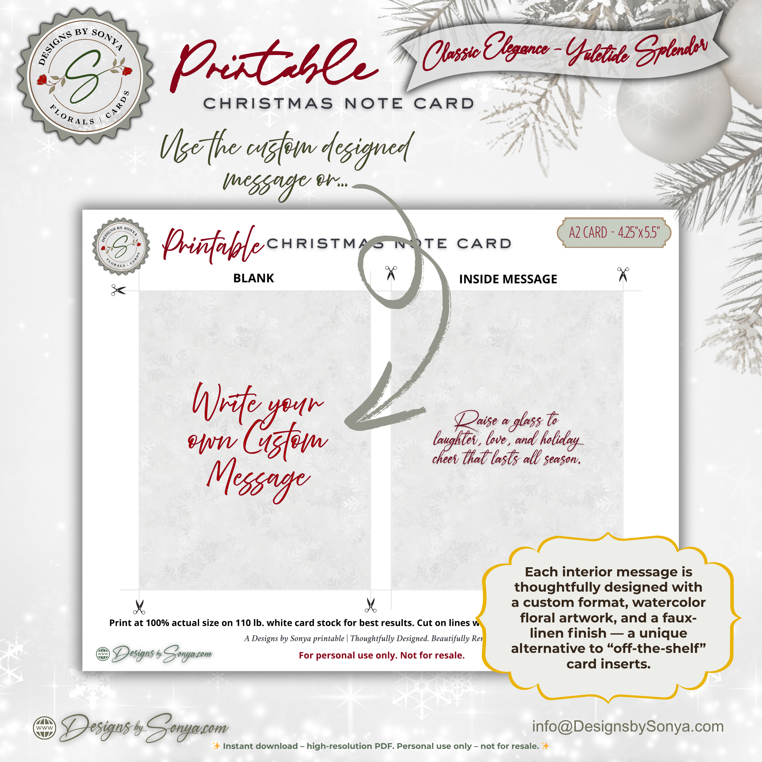 Holiday Toast Christmas Printable Card • A2 (4.25" x 5.5") Folded Holiday Greeting Note Card • Festive Wine Design • Christmas Stationery