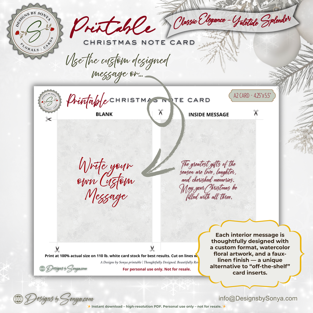 Floral Gift Box Christmas Printable Card • A2 (4.25" x 5.5") Folded Holiday Greeting Note Card • Winter Rose Bouquet Design • Christmas Stationery