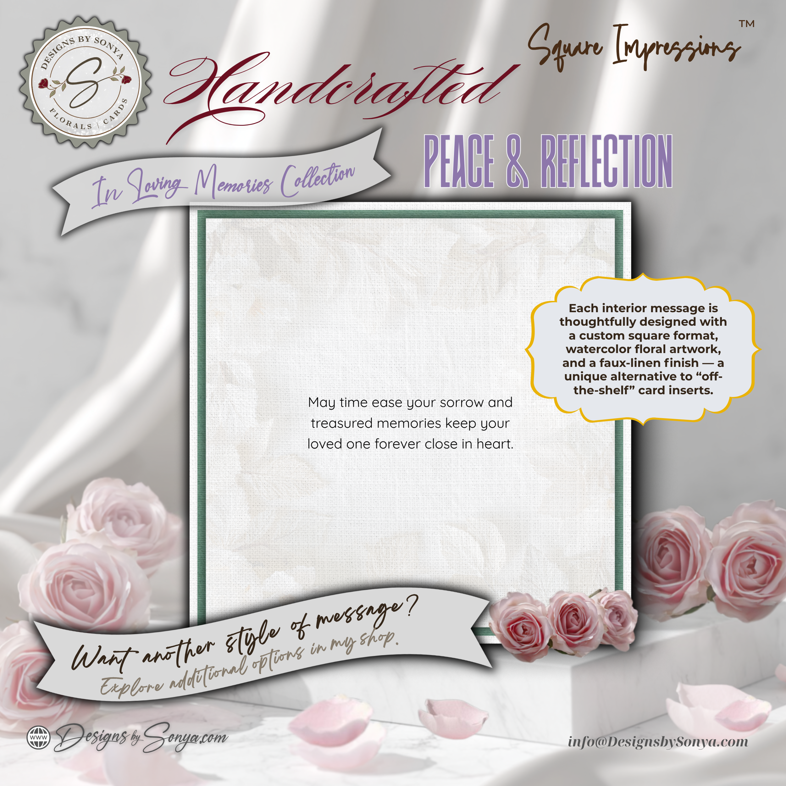 Handcrafted Sympathy Card – Comfort & Healing Square Design with Lined Coordinated Envelope, Thinking of You, Grief Support, Memorial Gift
