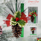 Ornament with Ruler for Size Reference
Pinecone ornament shown with ruler for measurement, approximately 11 inches tall and 8 inches wide, ideal for tree or door décor.