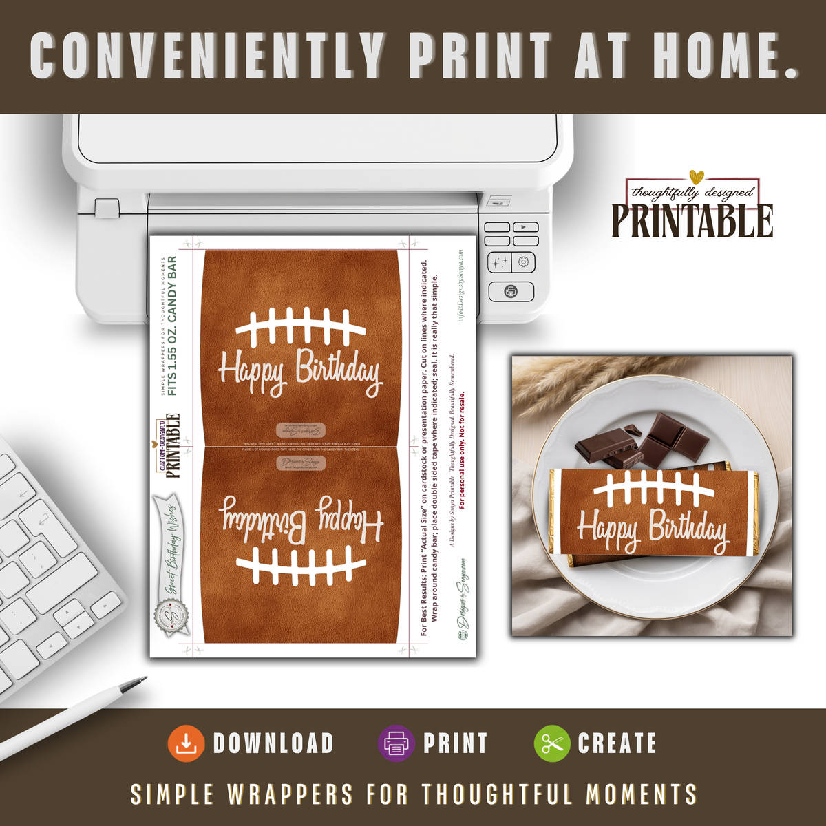 Football Birthday Candy Bar Wrapper Printable | 1.55 oz Chocolate Bar