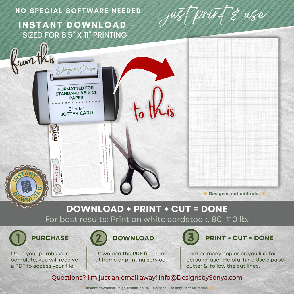 3x5 Grid Jotter Card Printable – Minimal Graph Note Card for Planning & Sketching – Pause & Pen™ Printable Pocket Stationery