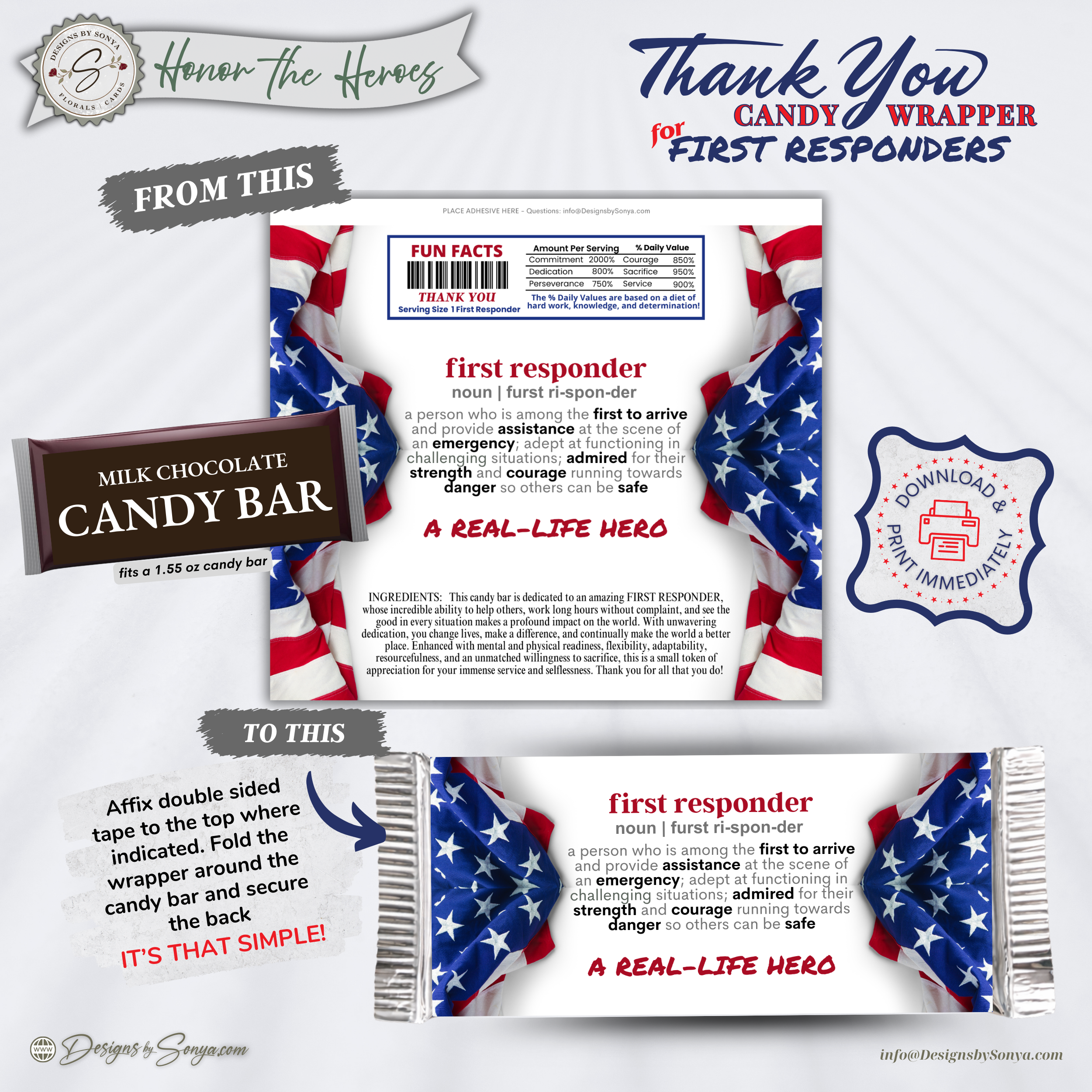 First Responder Candy Bar Wrapper Printable Thank You Gift – 1.55 oz Chocolate Wrapper, Appreciation Favor, Instant Download