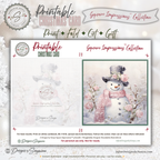 Printable Pink Snowman Christmas Card | Square Floral Holiday Card | 5.5” Square | Envelope Liner | Instant Download | Pastel Winter Note Card