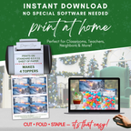 Print at Home Overview
Instructional graphic showing 4 toppers per 8.5x11 sheet; includes printer and laptop mockups for easy at-home printing.