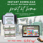 Print at Home Overview
Infographic showing toppers printing four per 8.5x11 page; includes printer and laptop mockups for ease-of-use visualization.