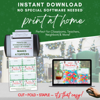 Print at Home Overview
How-to graphic showing four toppers per 8.5x11 page; no special software needed; print at home and assemble in minutes.