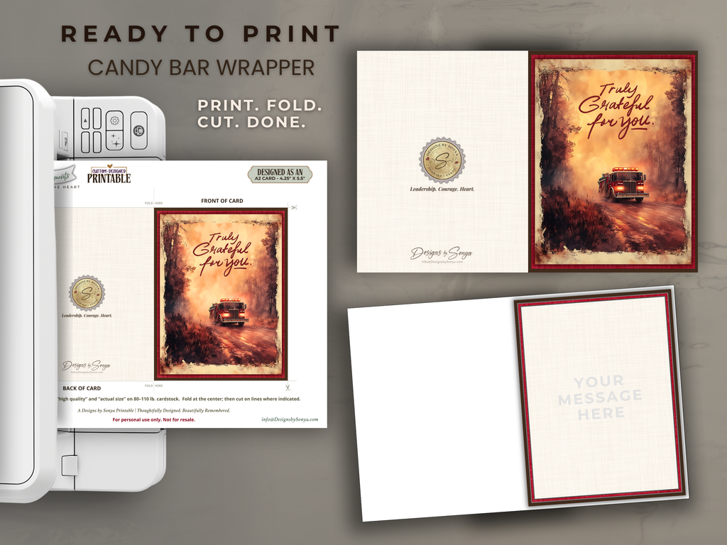 Texas Wildfire "Truly Grateful for You" Printable Thank You Card for Firefighters and First Responders