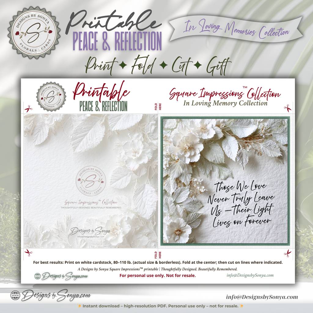 Printable Sympathy Card • In Loving Memory • Square Format 5.5” Card • Bonus Envelope Liner • Custom Message Insert • Instant Download PDF
