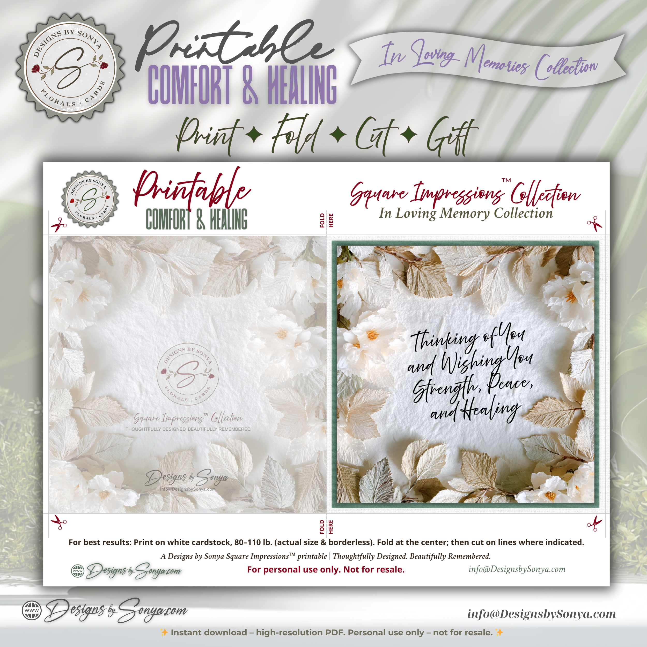 Printable Sympathy Card – Comfort & Healing Square Card, Instant Download, Thinking of You, Grief Support, Memorial Encouragement, Bereavement Note