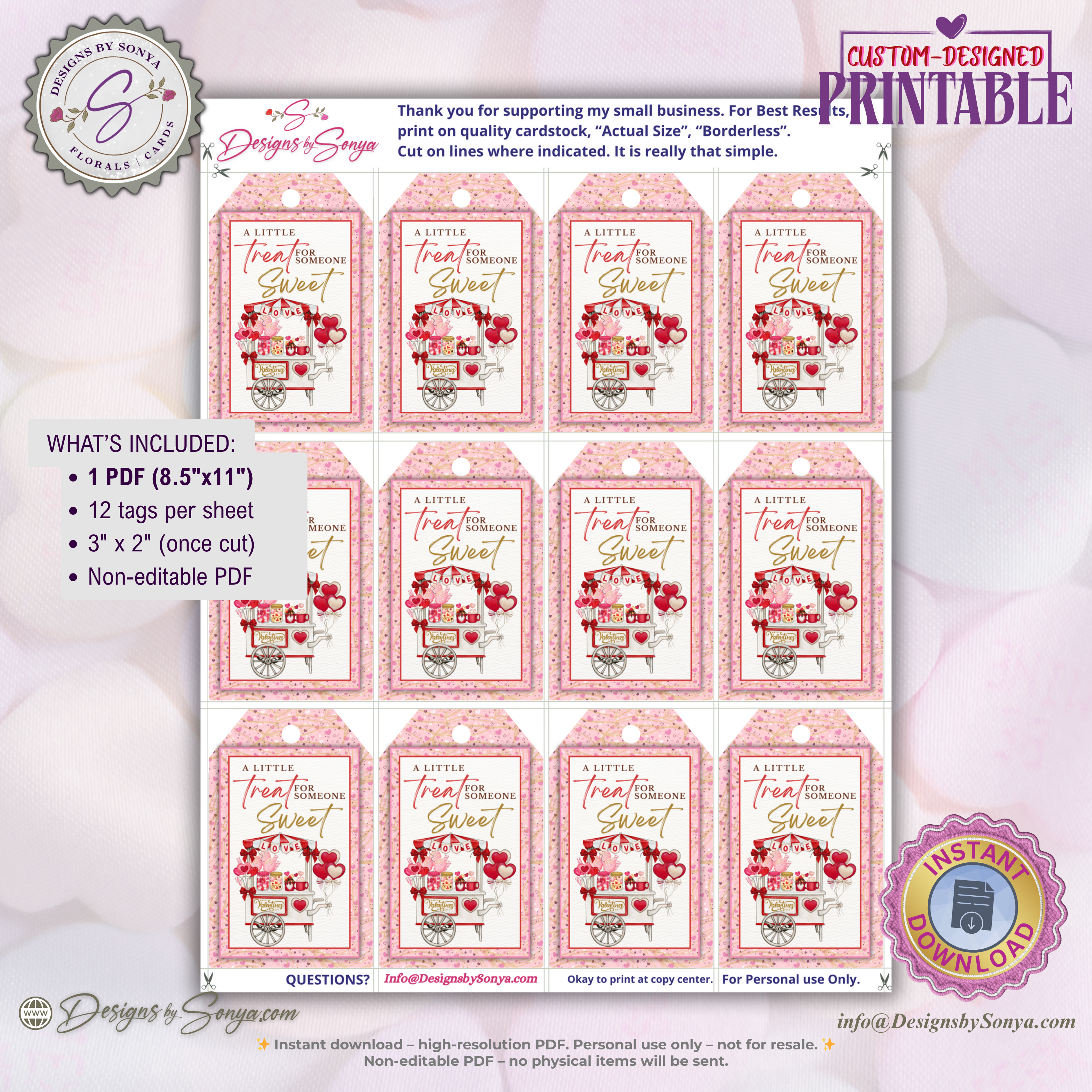 Treat for Someone Sweet Printable Valentine Tag – Candy Cart Gift Tag for Classroom Treat Bags, Teachers, Neighbors – 2x3 DIY Favor Tag